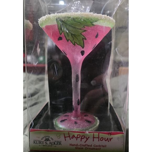 Kurt Adler Other - Kurt S Adler Happy Hour Watermelon Martini Cocktail Glass Christmas Ornament NIB